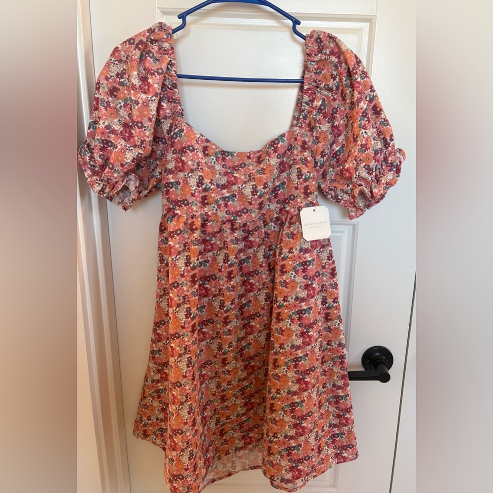 Altar'd State Vibrant Floral Dress With Bow Size Small NWT